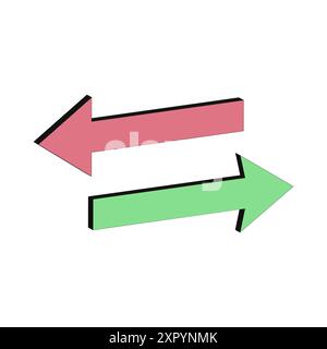 Zwei Pfeile in entgegengesetzte Richtungen. Rot und grün. Einfaches Design. Vektorabbildung. Stock Vektor
