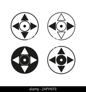 Richtungspfeilsymbole. Kreisförmiges Design. Schwarz-weiß. Geometrische Formen. Stock Vektor