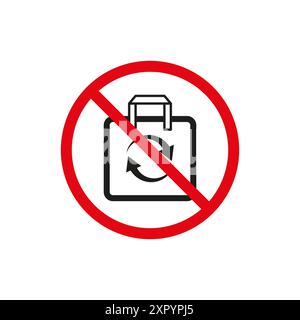 Kein Recyclingbeutel. Rotes Verbotsschild. Kreisförmiges Pfeilsymbol. Einkaufstasche. Stock Vektor