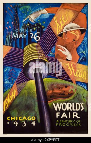 Siehe. Hören. Spielen. Chicago 1934 World's Fair von Sándor (Alexander Raymond Katz) (1895-1974). Poster veröffentlicht 1934 in den USA. Stockfoto