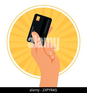 Hand hält die Kreditkarte. Menschliche Hand mit Bankkarte. Zahlungs-, Einkaufs- oder Transaktionskonzept. Vektorabbildung Stock Vektor