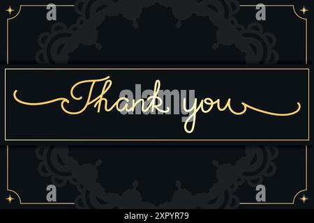 Handgezeichnete Schrift Vielen Dank auf schwarzem Hintergrund. Goldene Phrase mit Mandala-Ornament und Rahmen. Vektorabbildung Stock Vektor