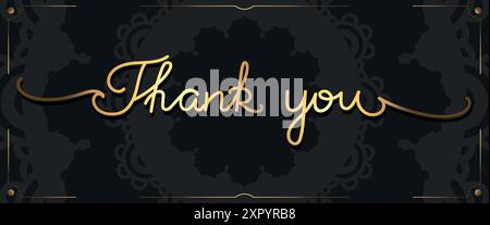 Handgezeichneter Schriftzug Vielen Dank für ein schwarzes und goldenes Banner. Goldene Phrase auf schwarzem Hintergrund, verziert mit Mandala-Ornament. Vektorabbildung Stock Vektor