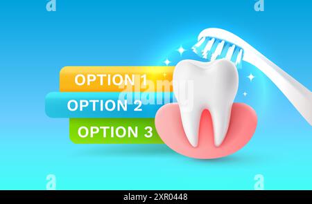 Zahn mit Kaugummi, 3D-Illustration eines Zahns auf hellem Hintergrund. Vektor Stock Vektor