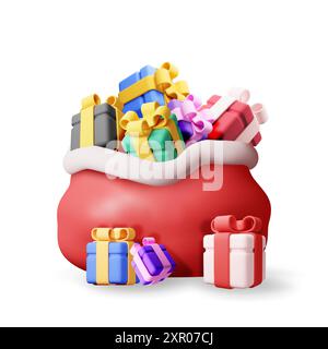 3D offener weihnachtsmann-Sack voller Geschenkboxen Stock Vektor