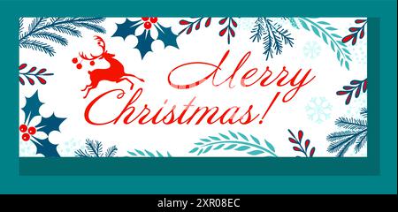 Weihnachtskarte für Hirsch. Frohes neues Jahr 2025. Handzeichnung. Nicht AI, Vektorillustrationen. Stock Vektor