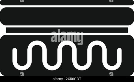Schwarzes Glyph-Symbol einer elektrischen Fußbodenheizung mit einem welligen Heizelement im Inneren Stock Vektor