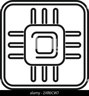 Quadratisches cpu-Chip-Symbol für Rechenleistung, Verarbeitungsgeschwindigkeit und technologischen Fortschritt Stock Vektor