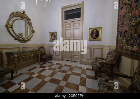 Madrid, Spanien. August 2024. Innenansicht des Königspalastes von Madrid, Barockstil, von 1750, in Madrid, 8. August, 2024, Spanien Credit: SIPA USA/Alamy Live News Stockfoto