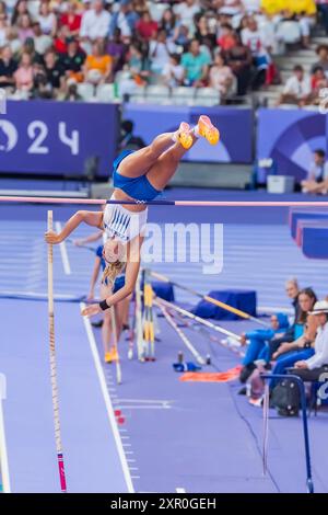 Paris, Ile de France, Frankreich. August 2024. AMALIE SVABIKOVA (CZE) aus Tschechien tritt bei den Olympischen Sommerspielen 2024 in Paris im Stadion Stade de France an. (Kreditbild: © Walter Arce/ZUMA Press Wire) NUR REDAKTIONELLE VERWENDUNG! Nicht für kommerzielle ZWECKE! Stockfoto