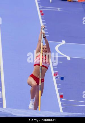 Paris, Ile de France, Frankreich. August 2024. ALYSHA NEWMAN (CAN) aus Kanada tritt bei den Olympischen Sommerspielen 2024 in Paris im Stadion Stade de France an. (Kreditbild: © Walter Arce/ZUMA Press Wire) NUR REDAKTIONELLE VERWENDUNG! Nicht für kommerzielle ZWECKE! Stockfoto