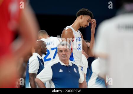 Paris, Frankreich. August 2024. Olympische Spiele, Paris 2024, Basketball, Frankreich - Deutschland, Halbfinale, Frankreichs Victor Wembanyama. Quelle: Marcus Brandt/dpa/Alamy Live News Stockfoto