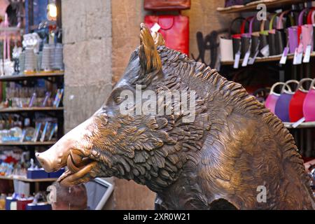 Florenz, Italien - 29. September 2009: Gut abgenutzte Snout at Bronze Boar Porcellino Statue Symbol der Stadt. Stockfoto