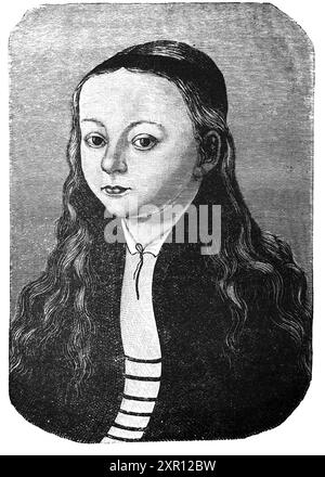 Magdalena Luther (1529–1542) Martin Luthers drittes Kind, das im Alter von 13 Jahren starb, aus Lucas Cranachs Porträt im Buch das Leben Luthers Stockfoto