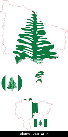 Karte von Norfolk Island mit Flagge und Wappen Stock Vektor