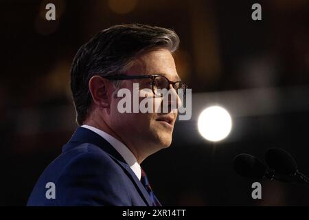 Milwaukee, USA, 16. Juli 2024, Repräsentant Mike Johnson (R-LA) auf der Republican National Convention in Milwaukee, Wiscons Stockfoto