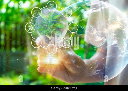 Ideen zur Lösung von Problemen der Luft- und Umweltverschmutzung Verringerung der Kohlendioxidemissionen, grüne Welt Stockfoto