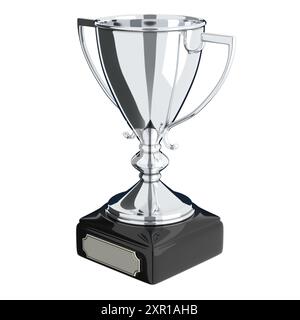 Silberner Trophäenbecher isoliert auf weißem Hintergrund, 3D-Abbildung Stockfoto