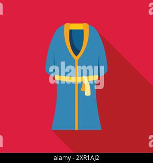 Blauer Bademantel mit gelbem Gürtel und Revers an einer roten Wand, flache Illustration Stock Vektor