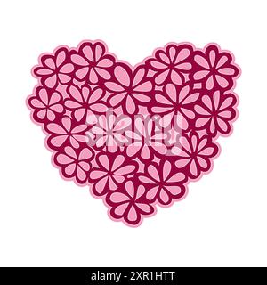 Blumenherz aus Blumen von Hand gezeichnete Linie. Vektorillustration isoliert auf weißem Hintergrund Stock Vektor