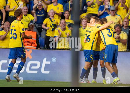 Broendby, Dänemark. August 2024. Broendbys Mathias Kvistgaarden erzielt 2:1. Broendby trifft auf die polnische Legia in der dritten Qualifikationsrunde der UEFA Conference League am Donnerstag, den 8. August 2024. (Foto: Claus Bech/Ritzau Scanpix) Credit: Ritzau/Alamy Live News Stockfoto