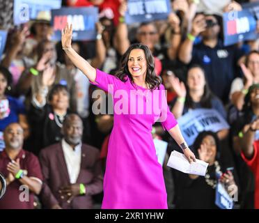 Detroit, Michigan, USA. August 2024. GRETCHEN WHITMER, Gouverneur von Michigan, während der Detroit Rallye mit Vizepräsident Kamala Harris und Gouverneur Tim Walz (Bild: © Scott hasse/ZUMA Press Wire) NUR REDAKTIONELLE VERWENDUNG! Nicht für kommerzielle ZWECKE! Stockfoto