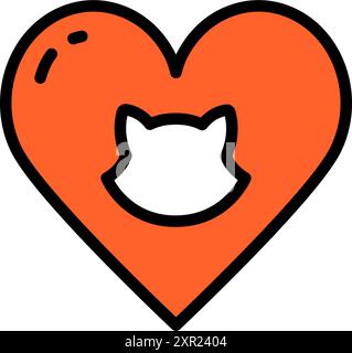 Katzenkopf mit Herzfarbensymbol. Katzengesicht auf weißem Hintergrund, Haustier. Tiere. Isolierte Vektordarstellung. Stock Vektor