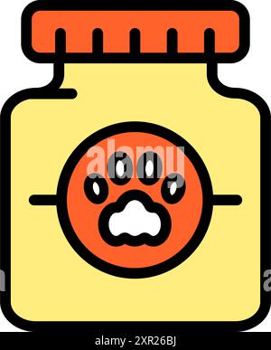 Tierarzneimittelflasche mit Pillen Farbsymbol. Behälter mit Vitaminen für Haustiere. Verschreibungspflichtiges Tierarzneimittel. Vektorillustration isoliert auf weißer Rückseite Stock Vektor