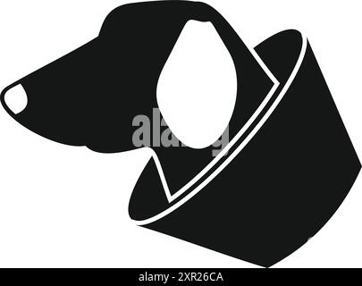 Schwarz-weiße Silhouette eines Hundekopfes, der nach der Operation einen tierärztlichen Schutzkragen trägt Stock Vektor