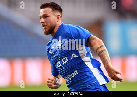 Mlada Boleslav, Tschechische Republik. August 2024. VASIL KUSEJ von Mlada Boleslav während der dritten Qualifikationsrunde UEFA Conference League, 1. Legspiel am 8. August 2024 in Mlada Boleslav in Tschechien. (Kreditbild: © Slavek Ruta/ZUMA Press Wire) NUR REDAKTIONELLE VERWENDUNG! Nicht für kommerzielle ZWECKE! Stockfoto