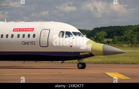 QinetiQ Avro RJ100 bei Ankunft am Royal International Air Tattoo 2024 Stockfoto