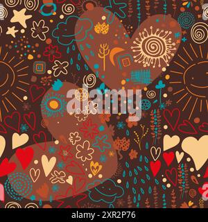 Lustiges, farbenfrohes Doodle-Muster. Kreativer abstrakter Kunsthintergrund. Handzeichnung. Nicht AI, Vektorillustration Stock Vektor
