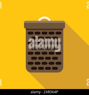 Leerer Korb mit Griff für die Ernte auf gelbem Hintergrund mit langem Schatten Stock Vektor