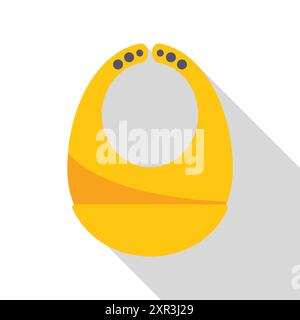 Gelbes Baby-Lätzchen mit Knöpfen, isoliert auf weißem Hintergrund mit langem Schatten Stock Vektor