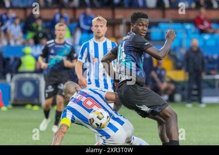 Kilmarnock, Großbritannien. August 2024. Kilmarnock FC spielte Tromso IL im Rugby Park, Kilmarnock, Ayrshire, Schottland, Großbritannien in der 1. Liga eines EURO-Gleichspiels in der European Conference League. Das Finale war Kilmarnock 2:2 Tromso, das zweite Leg wurde am 15. August in Norwegen ausgetragen. Die Tore wurden von K Vassell, Kilmarnock 9 (6 Minuten), B Wales, Kilmarnock 24 (90 2 Minuten), J Romsaas, Tromso 10 (50 Minuten) und L Nordas, Tromso 9 (64 Minuten) erzielt. Quelle: Findlay/Alamy Live News Stockfoto