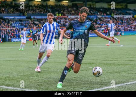 Kilmarnock, Großbritannien. August 2024. Kilmarnock FC spielte Tromso IL im Rugby Park, Kilmarnock, Ayrshire, Schottland, Großbritannien in der 1. Liga eines EURO-Gleichspiels in der European Conference League. Das Finale war Kilmarnock 2:2 Tromso, das zweite Leg wurde am 15. August in Norwegen ausgetragen. Die Tore wurden von K Vassell, Kilmarnock 9 (6 Minuten), B Wales, Kilmarnock 24 (90 2 Minuten), J Romsaas, Tromso 10 (50 Minuten) und L Nordas, Tromso 9 (64 Minuten) erzielt. Quelle: Findlay/Alamy Live News Stockfoto