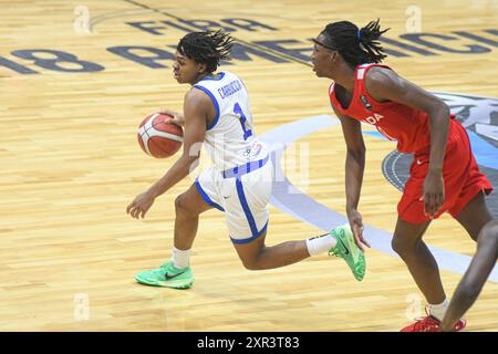 Danny Carbuccia (Dominikanische Republik) gegen Kanada. FIBA Basketball Americup U18 - Buenos Aires 2024 Stockfoto