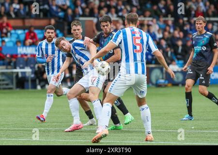 Kilmarnock, Großbritannien. August 2024. Kilmarnock FC spielte Tromso IL im Rugby Park, Kilmarnock, Ayrshire, Schottland, Großbritannien in der 1. Liga eines EURO-Gleichspiels in der European Conference League. Das Finale war Kilmarnock 2:2 Tromso, das zweite Leg wurde am 15. August in Norwegen ausgetragen. Die Tore wurden von K Vassell, Kilmarnock 9 (6 Minuten), B Wales, Kilmarnock 24 (90 2 Minuten), J Romsaas, Tromso 10 (50 Minuten) und L Nordas, Tromso 9 (64 Minuten) erzielt. Quelle: Findlay/Alamy Live News Stockfoto