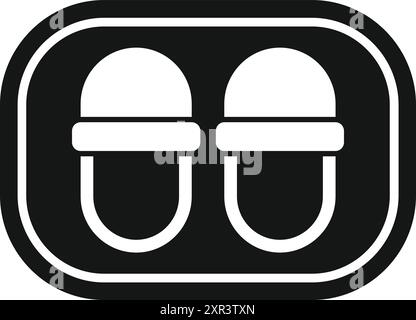 Schwarz-weiße Ikone eines Paares von Hotelschuhen in ovaler Form, die auf einen Service hinweisen, der den Gästen angeboten wird Stock Vektor