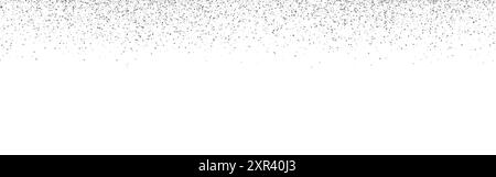 Silberner Glitzer auf weißem Hintergrund. Fallende Konfetti-Grenze. Festlicher, glänzender Rahmen. Funkelnder Regeneffekt. Vorlage für Einladung oder Grußkarte. Hell Stock Vektor