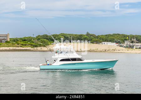 Motoryacht Paysage kommt nach montauk Stockfoto