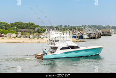 Motoryacht Paysage kommt nach montauk Stockfoto