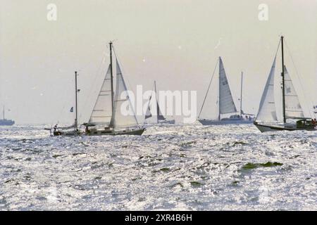 Start des Segelrennens in IJmuiden, IJmuiden, Niederlande, 12-07-1996, Whizgle Dutch News: Historische Bilder zugeschnitten auf die Zukunft. Erkunden Sie die Vergangenheit der Niederlande mit modernen Perspektiven durch Bilder von niederländischen Agenturen. Verbinden der Ereignisse von gestern mit den Erkenntnissen von morgen. Begeben Sie sich auf eine zeitlose Reise mit Geschichten, die unsere Zukunft prägen. Stockfoto