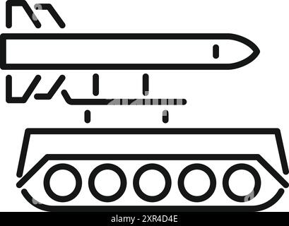 Linienzeichnung eines Militärfahrzeugs, das eine Rakete abfeuert, mögliche Verwendung für Militär- oder Kriegsthemen Stock Vektor