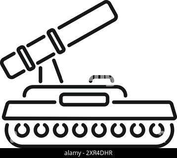 Linienzeichnung eines Militärpanzers, der während eines Kampfes eine Rakete abfeuert Stock Vektor