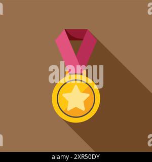 Goldene Medaille mit rotem Band, das Sieg und Erfolg symbolisiert Stock Vektor