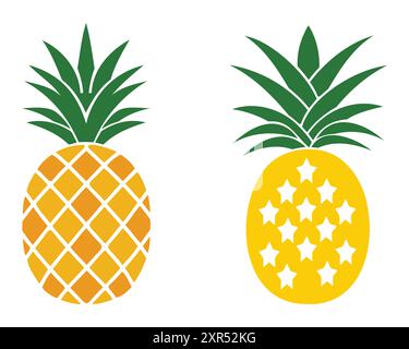 Ananas mit Blattsymbol. Symbol der Nahrung, tropische Frucht Vektor-Illustration Stock Vektor