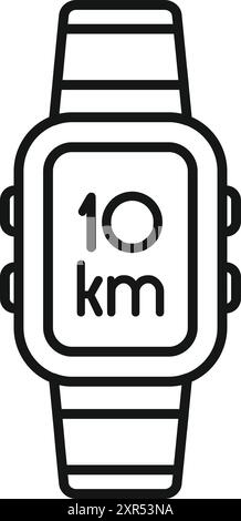 Schwarzweiß-Smartwatch mit 10-Kilometer-Symbol für Apps und Websites Stock Vektor