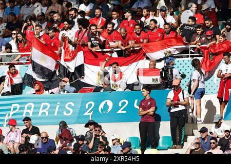 Nantes, Frankreich. August 2024. Ägypten Fans Fußball/Fußball : Paris 2024 Olympische Spiele Männer Fußball Bronze Medaillenspiel zwischen Ägypten 0-6 Marokko im Stade de la Beaujoire in Nantes, Frankreich . Quelle: Mutsu Kawamori/AFLO/Alamy Live News Stockfoto