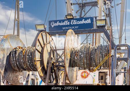 Kommeristisches Fischereischiff Gabrielle Elizabeth im Dock bei Gosmans Stockfoto